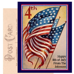 Carte Postale Drapeau patriotique vintage personnalisé du quatre