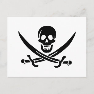 Carte Postale Drapeau pirate crâne épées croisées