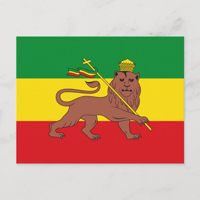 Carte Postale Drapeau rastafarien d'Ethiopie Lion de Juda (Devant)