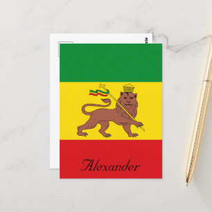 Carte Postale Drapeau rastafarien personnalisé d'Ethiopie Lion d