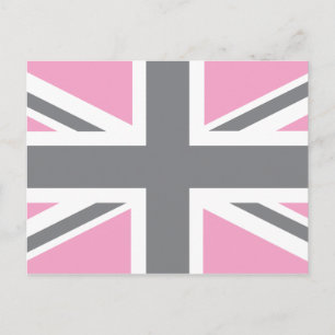 Carte Postale Drapeau rose gris Union Jack britannique (UK)