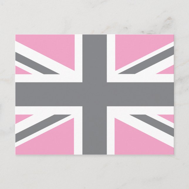 Carte Postale Drapeau rose gris Union Jack britannique (UK) (Devant)