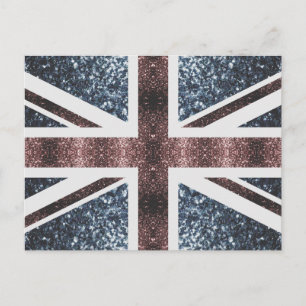 Carte Postale Drapeau rustique UK rouge bleu étincelants parties