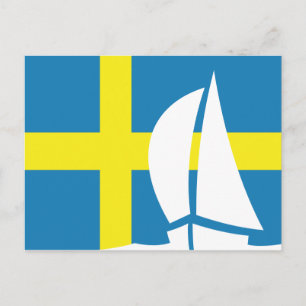 Carte Postale Drapeau suédois Bateau à voile Suède Nautique
