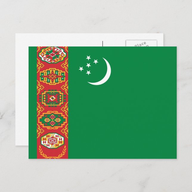 Carte Postale Drapeau turkmène, Drapeau du Turkménistan (Devant / Derrière)