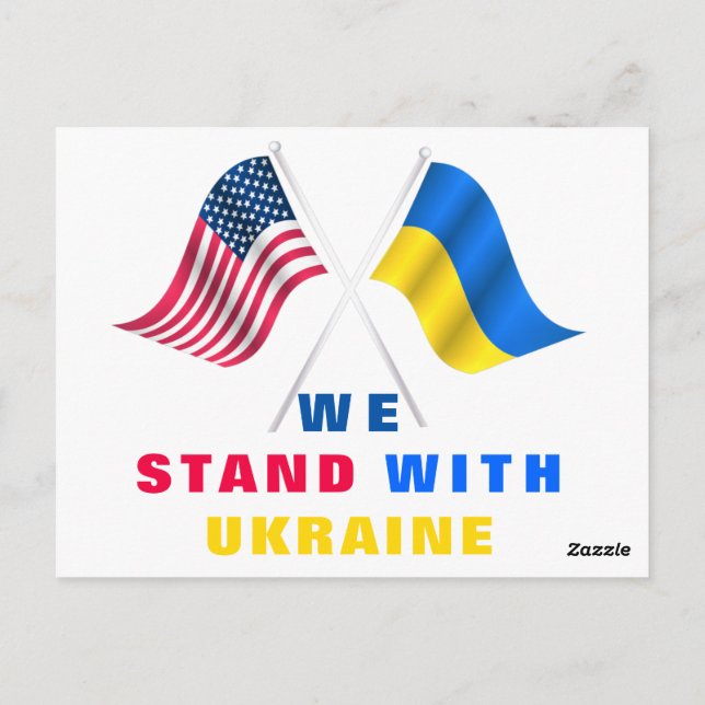 Carte Postale Drapeau USA - Drapeau ukrainien - Nous sommes avec (Dos)