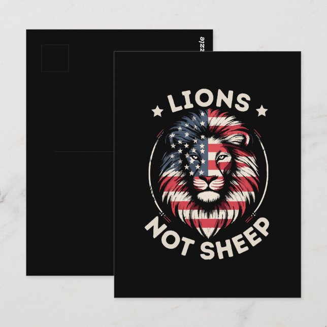 Carte Postale Drapeau USA, LIONS ET NON MOUTONS (Devant / Derrière)