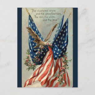 Carte Postale Drapeau vintage américain Aigle et Fleurs Patrioti