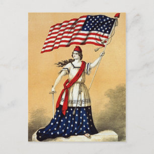 Carte Postale Drapeau vintage américain Lady Liberty