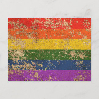 Carte Postale Drapeau Vintage Arc-en-ciel d'âge rugueux