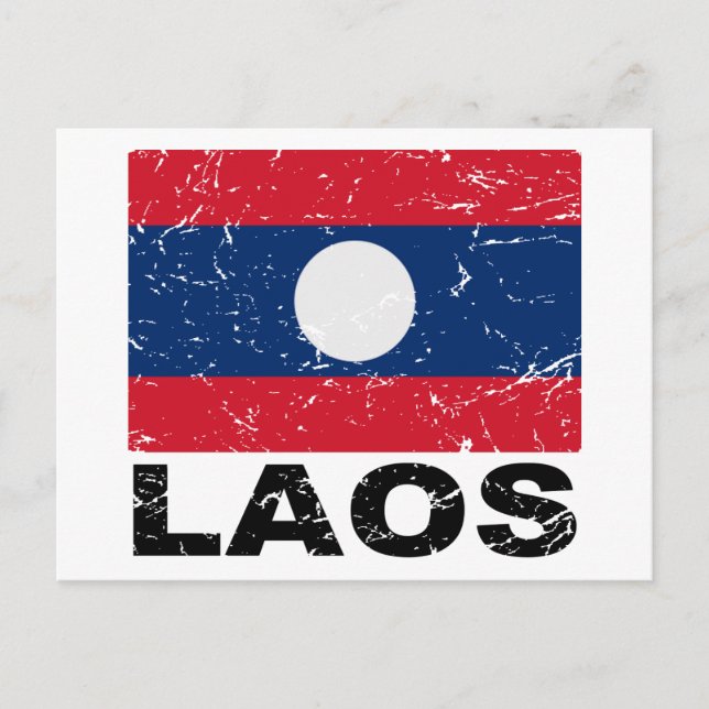 Carte Postale Drapeau Vintage du Laos (Devant)