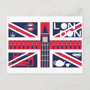 Carte Postale Drapeau vintage Union Jack UK avec décoration lond
