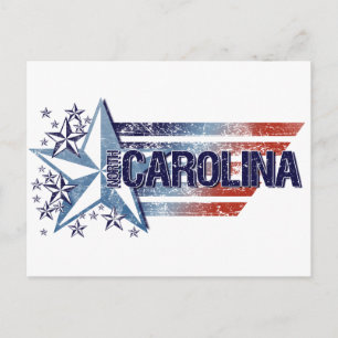 Carte Postale Drapeau vintage USA avec étoile - Caroline du Nord