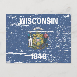 Carte Postale Drapeau WISCONSIN vintage