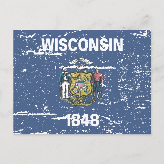 Carte Postale Drapeau WISCONSIN vintage (Devant)