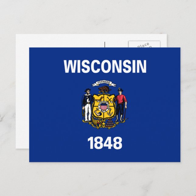 Carte Postale Drapeau Wisconsinite, Drapeau Wisconsin (Devant / Derrière)
