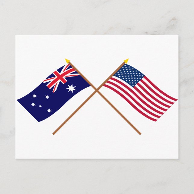 Carte Postale Drapeaux croisés Australie et États-Unis (Devant)