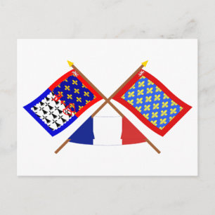 Carte Postale Drapeaux croisés de Pays-de-la-Loire et de Sarthe