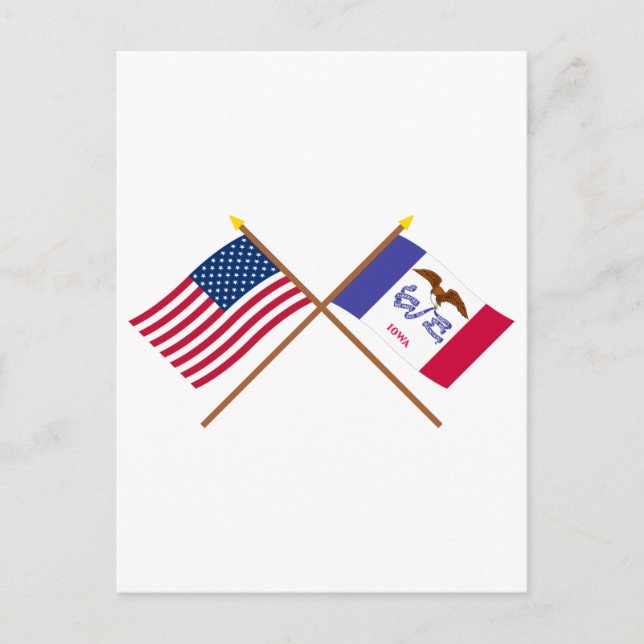 Carte Postale Drapeaux croisés des États-Unis et de l'Iowa (Devant)