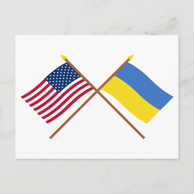 Carte Postale Drapeaux croisés des États-Unis et de l'Ukraine (Devant)