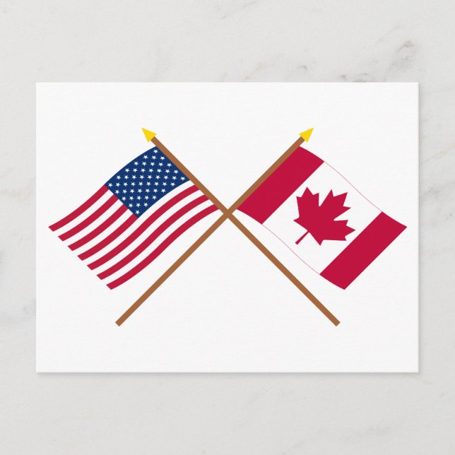 Carte Postale Drapeaux croisés des États-Unis et du Canada (Devant)