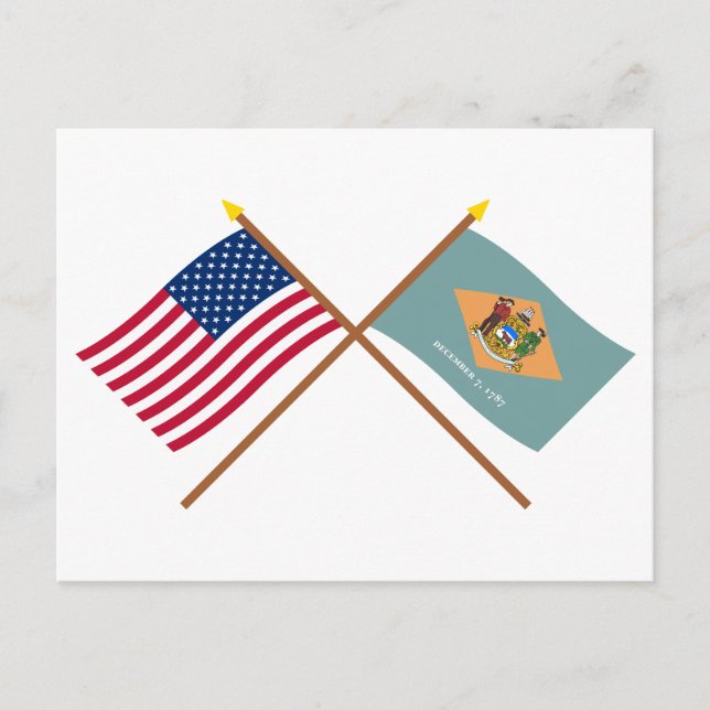 Carte Postale Drapeaux croisés des États-Unis et du Delaware (Devant)
