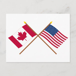 Carte Postale Drapeaux croisés du Canada et des États-Unis