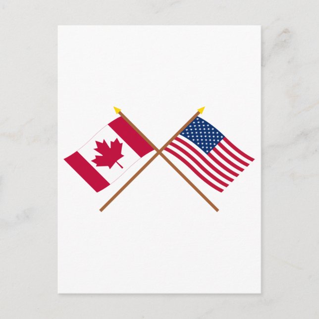 Carte Postale Drapeaux croisés du Canada et des États-Unis (Devant)