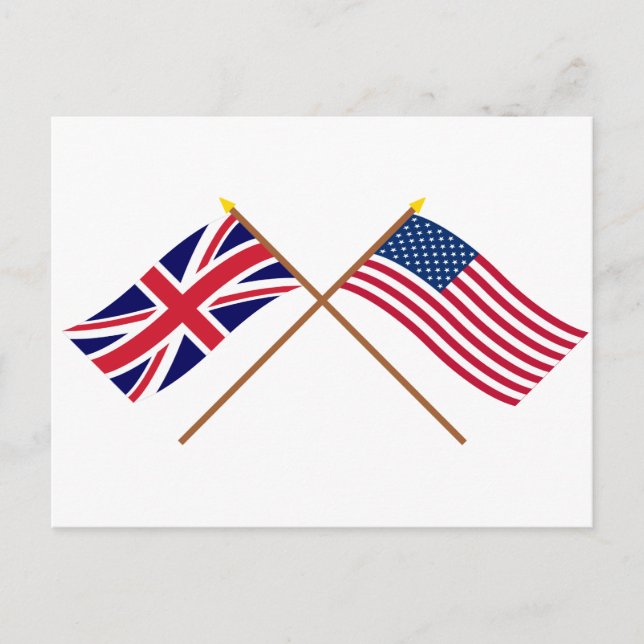 Carte Postale Drapeaux croisés Royaume-Uni et États-Unis (Devant)