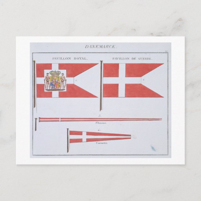 Carte Postale Drapeaux danois, tiré d'un livre français de Drape (Devant)