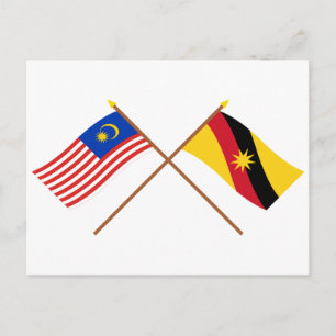 Carte Postale Drapeaux de Malaisie et Sarawak traversés