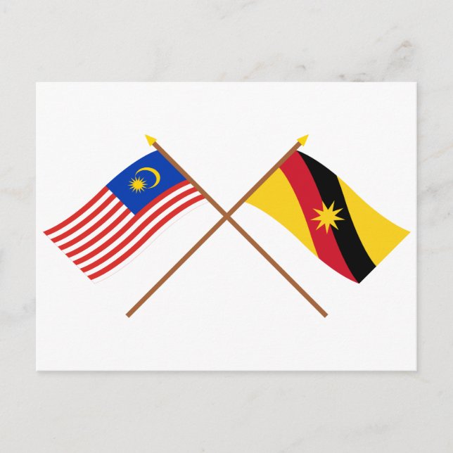 Carte Postale Drapeaux de Malaisie et Sarawak traversés (Devant)