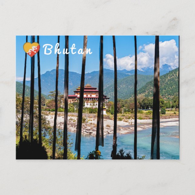 Carte Postale Drapeaux de prière et Punakha Dzong - Bhoutan (Devant)
