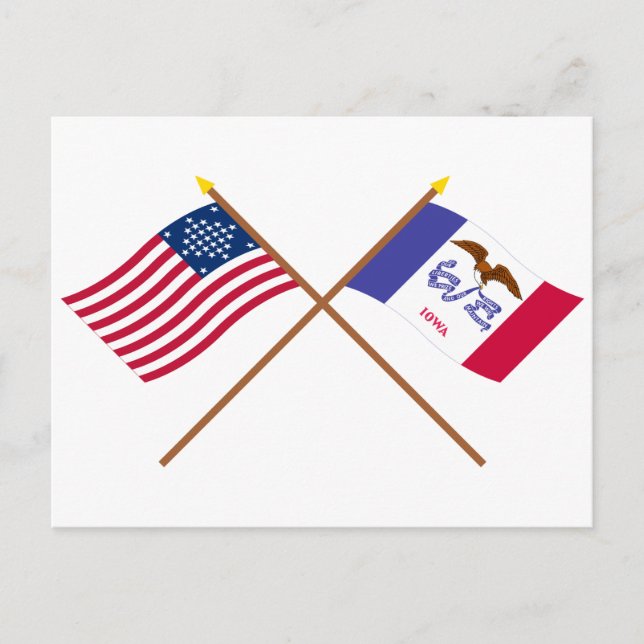Carte Postale Drapeaux d'état US 29 étoiles et Iowa traversés (Devant)