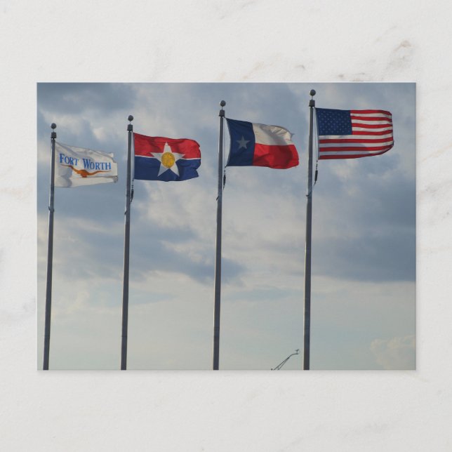 Carte Postale Drapeaux Ft Worth, Dallas, Texas State et US Flag (Devant)