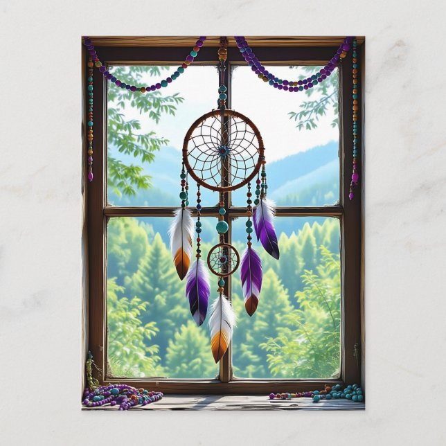 Carte Postale Dreamcatcher dans la fenêtre | Art Boho (Devant)