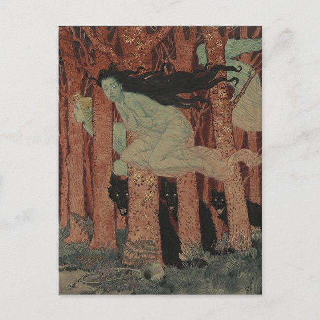 Carte Postale Drei Frauen und drei Wölfe Eugène Grasset (Devant)