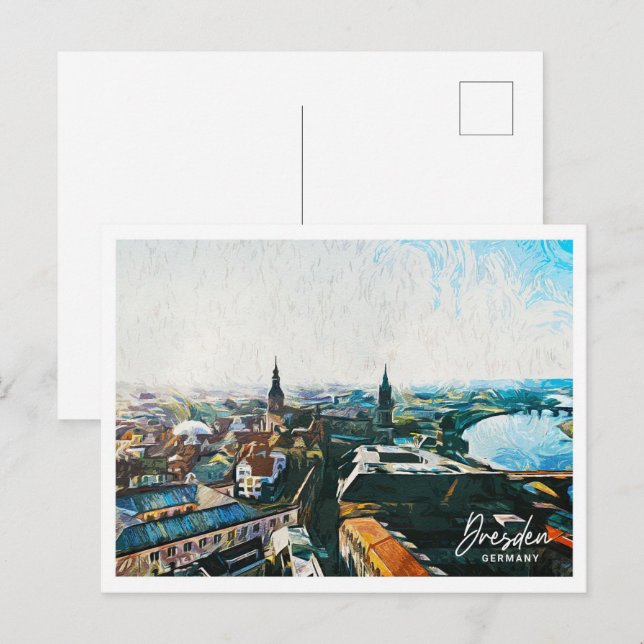 Carte Postale Dresde Allemagne Belle peinture à huile paysage (Devant / Derrière)