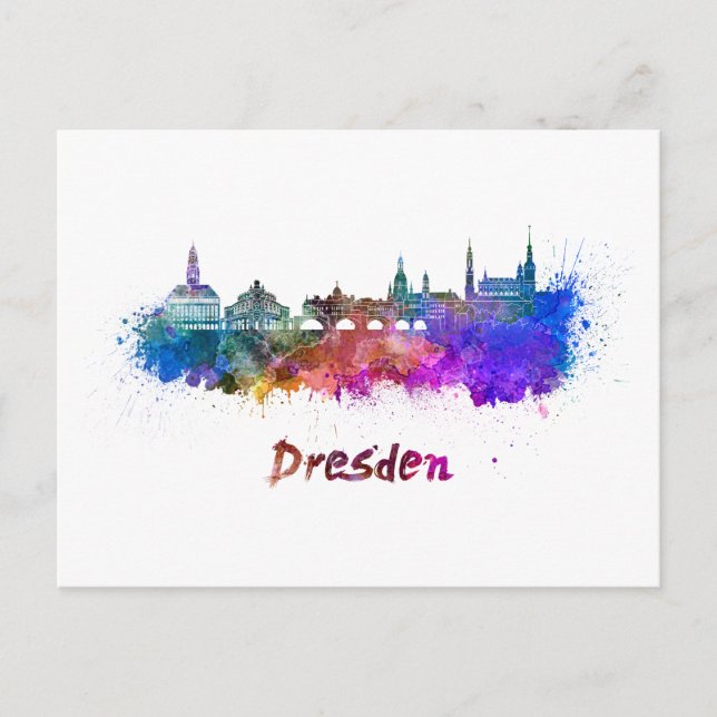 Carte Postale Dresde skyline in watercolor (Devant)