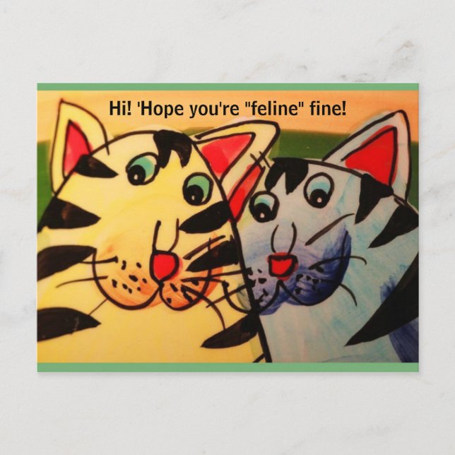 Carte Postale Drôle 2 Chats: "Salut ! J'espère que vous allez vo (Devant)