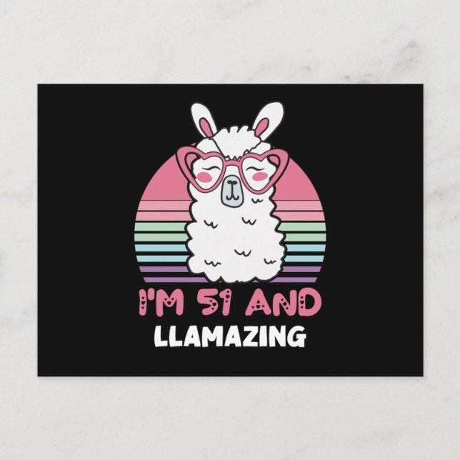 Carte Postale Drôle Adorable Llama 51e Anniversaire Cadeau Pour  (Devant)