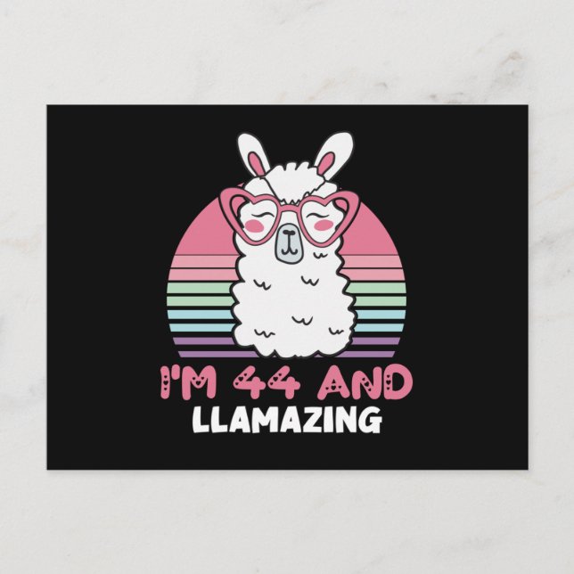 Carte Postale Drôle Adorable Llama Cadeau 44e Anniversaire Pour  (Devant)