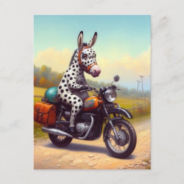 Carte Postale Drôle âne tacheté sur une moto (Devant)