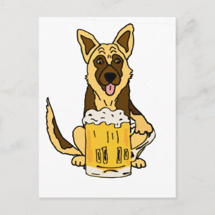 Carte Postale Drôle berger allemand chien à boire Bière Art