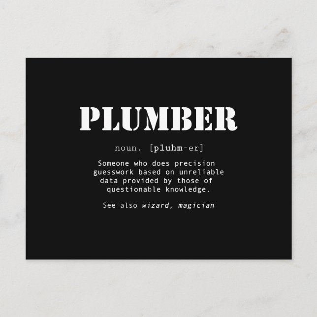 Carte Postale Drôle cadeau de plombier - Définition de dictionna (Devant)