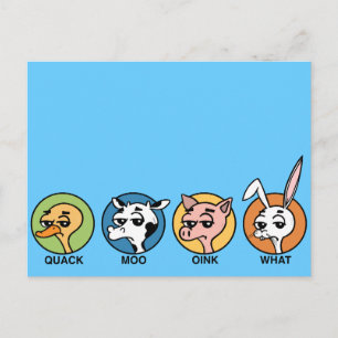 CARTE POSTALE DRÔLE CANARD VACHE COCHON ET LAPIN