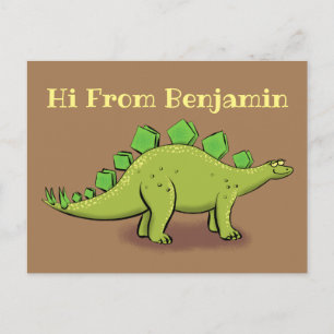Carte Postale Drôle caricature de stegosaurus vert dinosaure