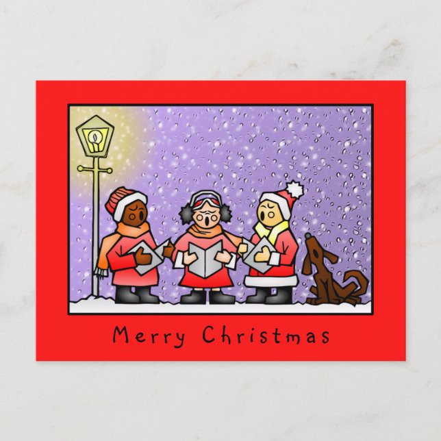 Carte Postale Drôle Caroleurs mignonnes chantant l'illustration  (Devant)
