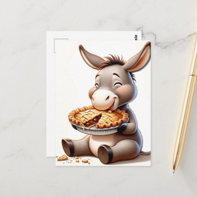 Carte Postale Drôle Cartoon Apple tarte âne (Devant/Arrière en situation)