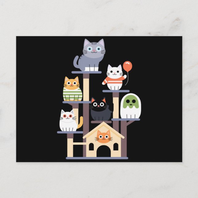 Carte Postale Drôle Cat Horror Movies mignon Halloween Cat Kitty (Devant)